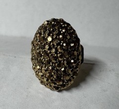 Vintage Gold-Tone Dome Cocktail Ring | Faceted Metallic Rhinestones | 1970s