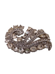 Vintage Clear Rhinestone Floral Brooch Silver Tone Pin 2 1/4 by 1 1/4