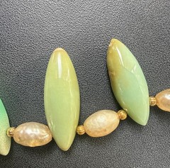Heavy Vintage Unique Large Green Marquise Shape Opals & Faux Pearl Push in Clasp