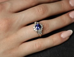 Fine 2.25ct GIA Blue Cushion Sapphire 0.80ct Diamond Platinum Ring, Size 7