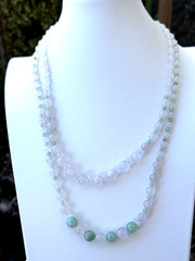 Vintage Green Adventure And White Quartz Double Strand Necklace 24″ & 20″L