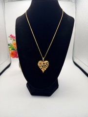 Vtg. MOTHER Heart Pendant Necklace Gold Tone Pink Rhinestones 17in Mother’s Gift