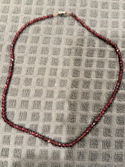 Natural Garnet Faceted Bead Necklace 19″ Deep Red Gemstone Strand Vintage