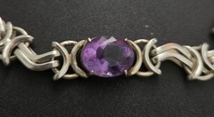 Estate Sterling Silver Necklace & Bracelet W/ Amethyst 106.5 Grams