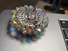 Vintage Signed VENDOME Aurora Borealis AB Rhinestone Dome Brooch Silver Tone