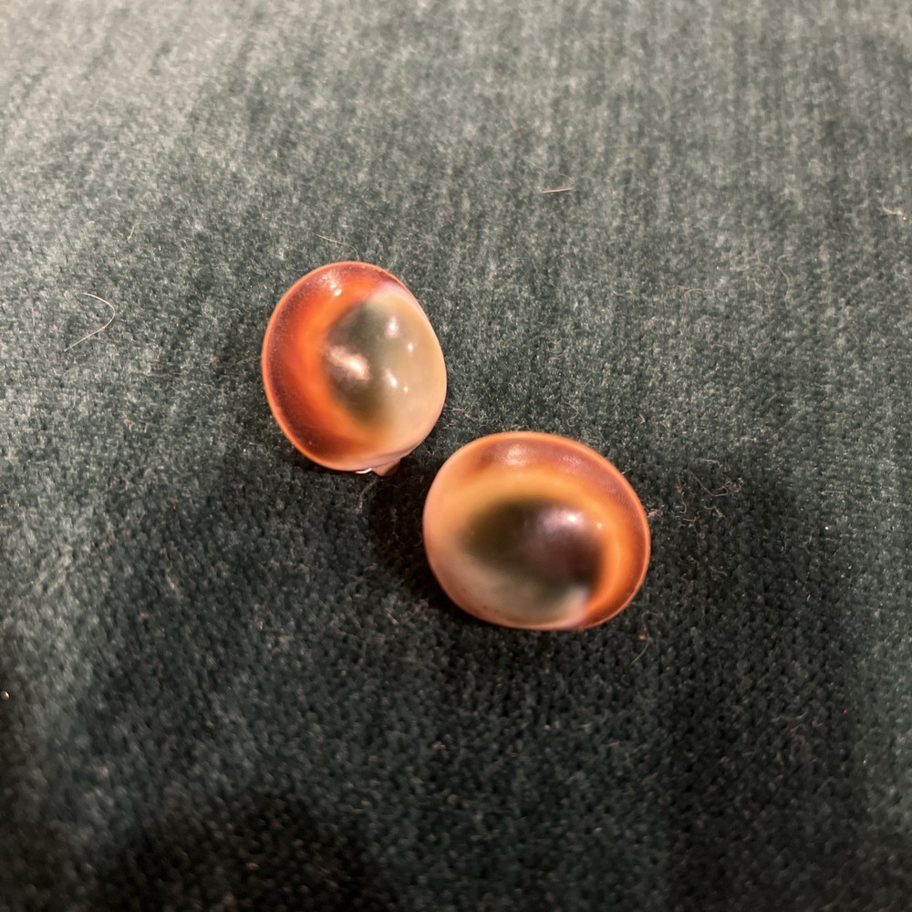 Vintage Art Deco Operculum Shell Cat’s shiva Eye clipon Earrings western Germany