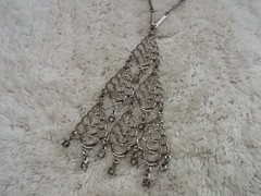 Silvertone Rhinestone Filigree Christmas Tree Triangle Pendant Necklace (A6)