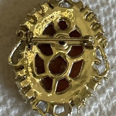 Cameo Pendant/brooch On Orange Background With Stones On Goldstone Setting