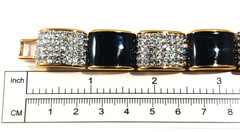 Vintage Swarovski Black Enamel & Clear Crystals Rhinestones Gold Bracelet 7 Inch