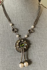 VINTAGE silver tone CRYSTAL AB rhinestone DROP NECKLACE chain SPARKLY Faux pearl
