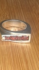 STERLING SILVER 0.925 CHANNEL SET PRINCESS CUT GARNET VINTAGE RING BAND size 7
