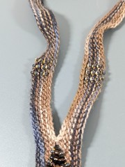 Vintage Woven Knit V Shape Statement Necklace Glass Bead Artisan Boho 16″ Collar