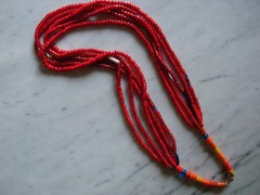 Vintage Antique Venetian Red White Heart Trade Bead Necklace