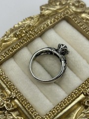 Vintage Gothic Black Stone Ring Size 7 Silver Tone Scroll Filigree Victorian