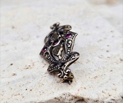 VICTORIAN REVIVAL STERLING SILVER PINK TOPAZ BROOCH / Pin Tested