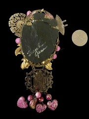 Vintage Signed Sarah Jane Pink & Gold Assemblage Pendant OOAK~1980s