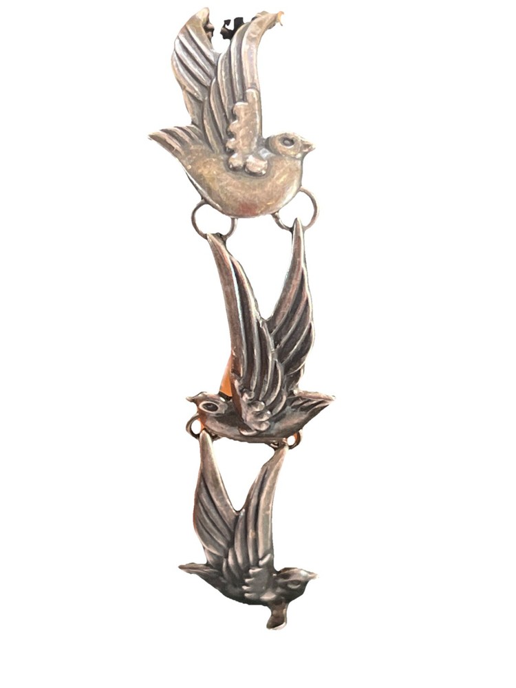 Vtg Los Castillo TAXCO mexico sterling swallow Bird link bracelet 6.5 in