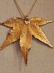 Vintage Japanese Maple Leaf dipped in 24K Gold Pendant on a 18KGP Snake Chain