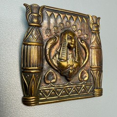 Vintage Egyptian Revival Brooch Art Nouveau Sphinx Goddess Brass Tone