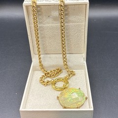 Vintage Gold Plated Chain Necklace, Vtg Faux Flash Opal, Magical Color