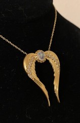 Vintage Sterling Silver Angel Wing Pendant Necklace 20” Gold Over 925