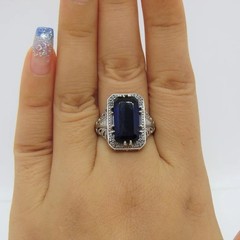 Art Deco Sapphire Ring Silver Vintage Filigree Blue Emerald Statement Jewelry