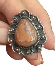 Mexican Fire Opal Ring S 7.75 Natural Red Flash Cantera Opal 925 Sterling Silver