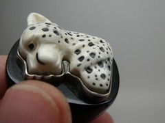 Amy Kahn Russel Sterling Silver 925 Leopard Modernist Black Horn RING Size 6