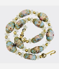 Vintage Venetian Murano Blue Wedding Cake Glass Bead Necklace 15.5”