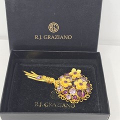 Signed RJ Graziano Purple Rhinestone Floral Bouquet Brooch