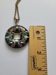 Vintage Chinese/Asian cloisonne enamel pendant necklace w/ double dragon motifs
