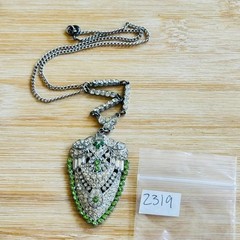 VTG Antique Paste Rhinestone Necklace Elegant Art Deco Silver tone Baguette 16″