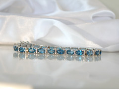 New Sterling Silver 925 Natural Heated London Blue Topaz Tennis Bracelet Fits 7″