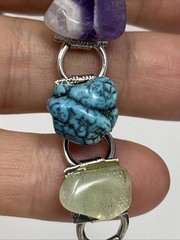 Vintage Link Semi Precious Gem Stone Polished Rocks Clasp Bracelet nuggets