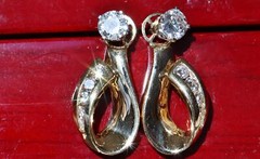 14k yellow gold earring jackets 0.42ct diamond vintage handmade 4.6gr N2864
