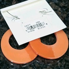 Macy’s Earrings Orange Circle Dangle Drop 80’s style silver tone Vintage 2.5 in