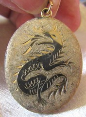 Vintage Gold Tone Dragon Locket Pendant 1-3/8 – 1-1/8″