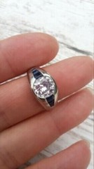 2.50CT White Round Cut CZ & Blue Art Deco Vintage Style Wedding 925 Silver Ring
