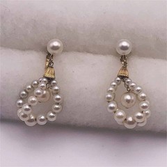 Dangle Drop Imitation Pearl Cluster Vintage Gold Tone Clip-On Earrings FREE SHIP