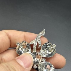 RARE! Eisenberg Original Brooch Pin Clover Shamrock Heart Rhinestone 2”L *READ*