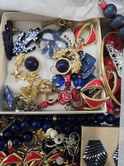 Beautiful Lot Of Estate Jewelry, Red, White & Blue, Many Signed, Matching Sets