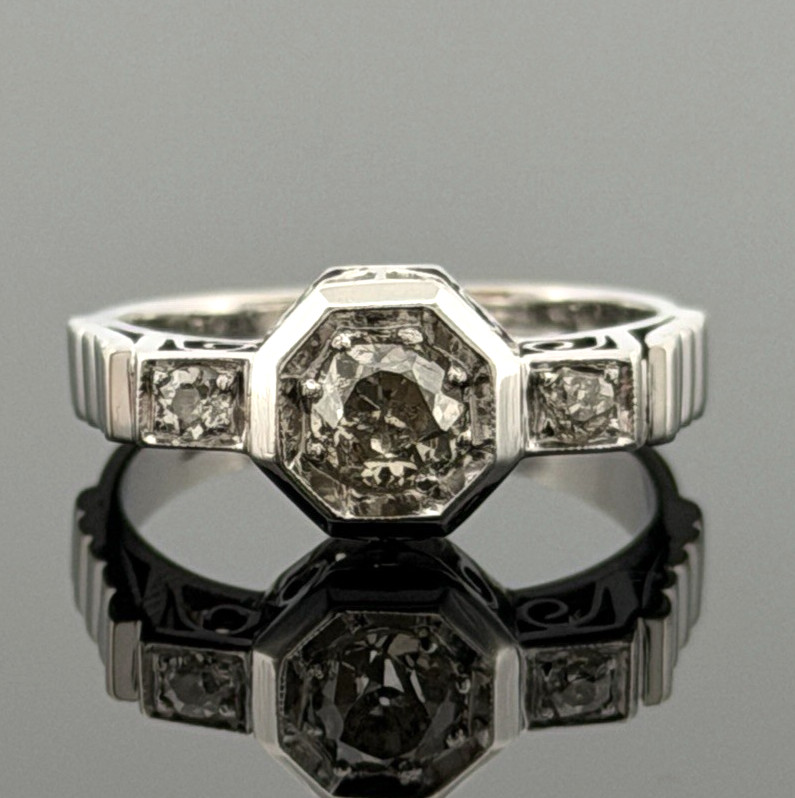 Vintage 14K White Gold Old European Cut Diamond Ring 0.60 CTW Size 6.25 Estate