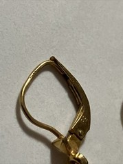 Vintage Gold Precious Metal W Germany Open Heart Pearl Dingle Earrings Signed FB