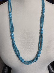 Vtg turquoise color blue beaded 3 strand spacer satin Necklace