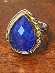 Anna Beck 18K Gold Plated Sterling Silver Faceted Teardrop Blue Quartz Ring SZ 7