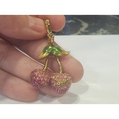Juicy Couture Pink Cherry Charm Vintage Y2K Jewelry Pave Crystal