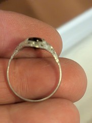 Art Deco 10k Filigree White Gold and tourmaline ring Size 5.5