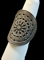 Vintage Sterling Silver Large Boho Ethnic Tribal Shield Statement Ring Size 6.5