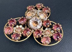 VTG Signed Vogue Bijoux Pin 2 1/4” Brooch Rhinestones Rare Floral Find