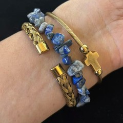 Natural Lapis Lazuli Gemstone Beaded Bracelet, Length 7-8.5 in adjustable